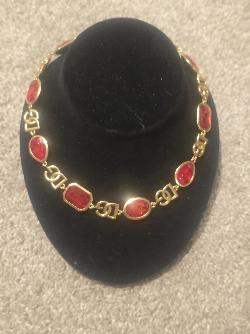 D&G 18kgp Gold Chain Necklace with Red Gemstone Accents